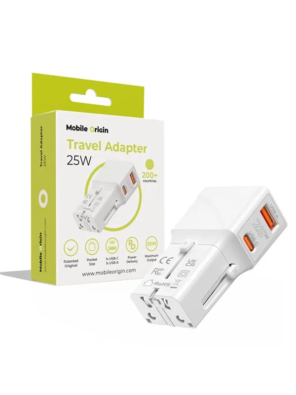 Mobile Origin Travel adapter 25W - EU/US/UK/AU - white