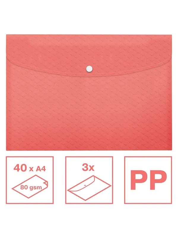Esselte  Colour'Breeze A4 Document Wallet PP Pack of 3 Coral