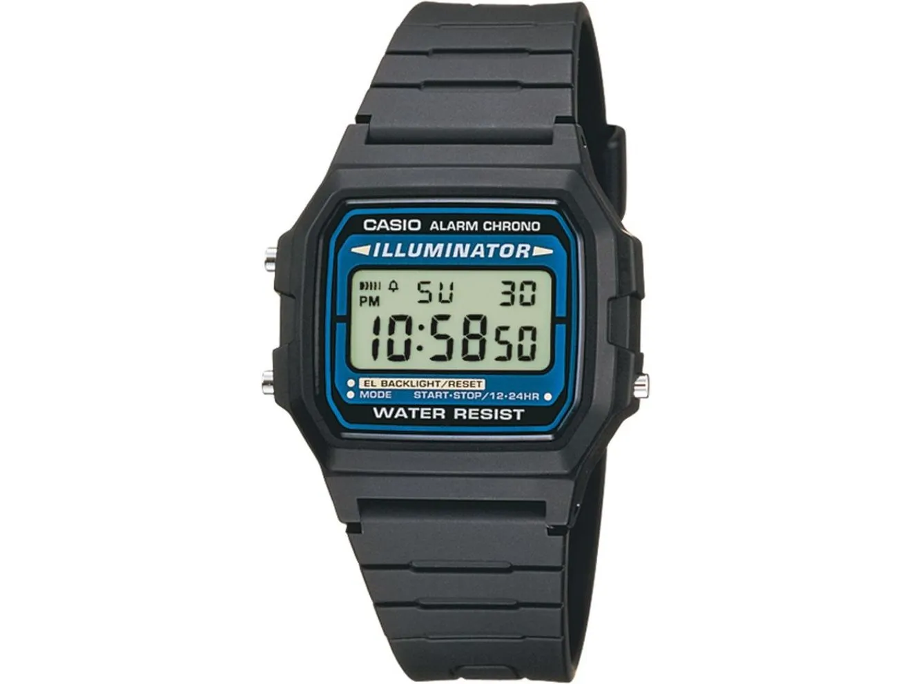 Casio F-105W-1AQUK, Armbåndsur, Hankjønn, Svart, Harpiks, Svart, firkant