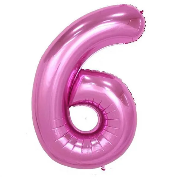 Enorm 102 cm siffer ballong rosa metallnummer 6 ballong