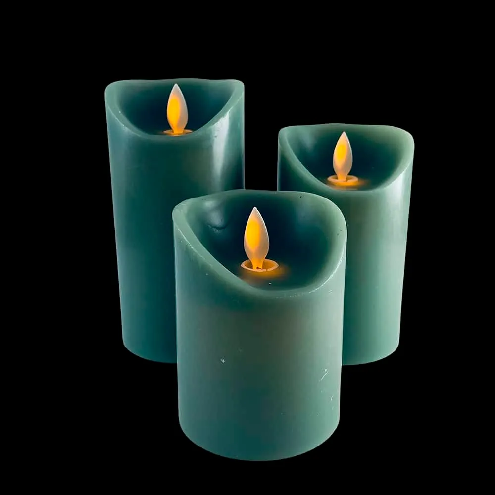 LED blokklys - 3 stk. - 12/15/17 cm - m/3D flamme - (Flere farger)