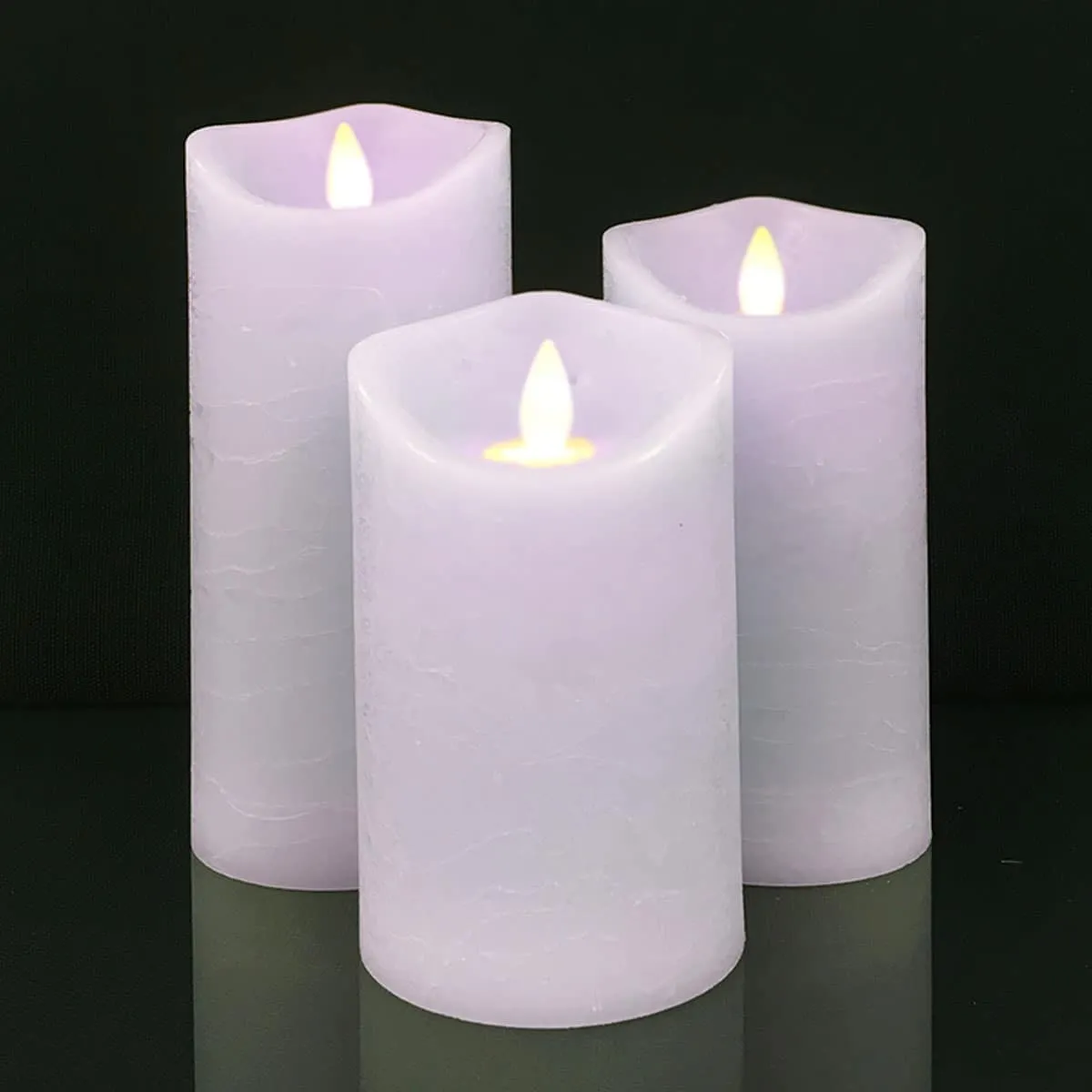 LED blokklys - rustikk - 3 stk. - 10/12,5/15 cm - m/3D-flamme - (flere farger)
