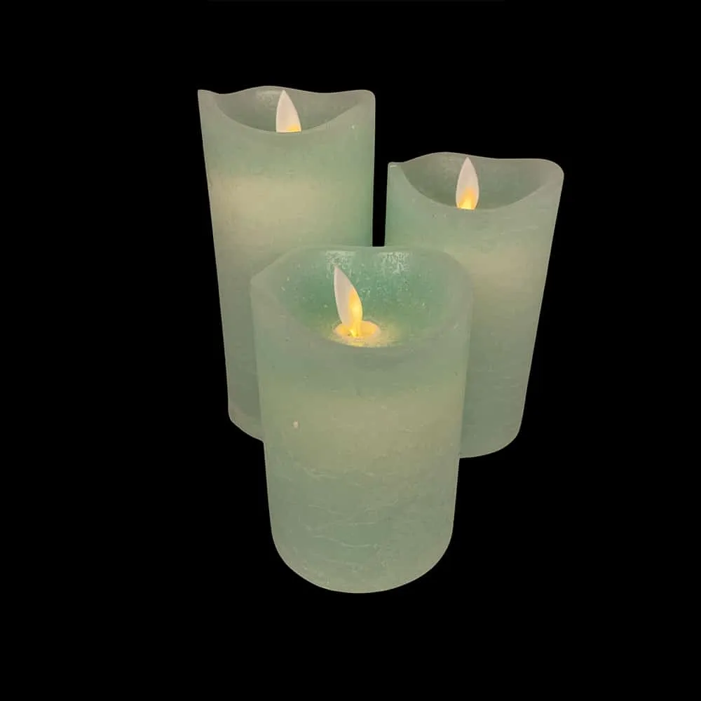LED blokklys - rustikk - 3 stk. - 10/12,5/15 cm - m/3D-flamme - (flere farger)
