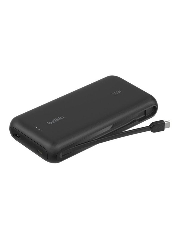 Belkin BoostCharge power bank - with integrated cable - 2 x USB-C USB - 30 Watt Nødlader - Svart - 20000 mAh