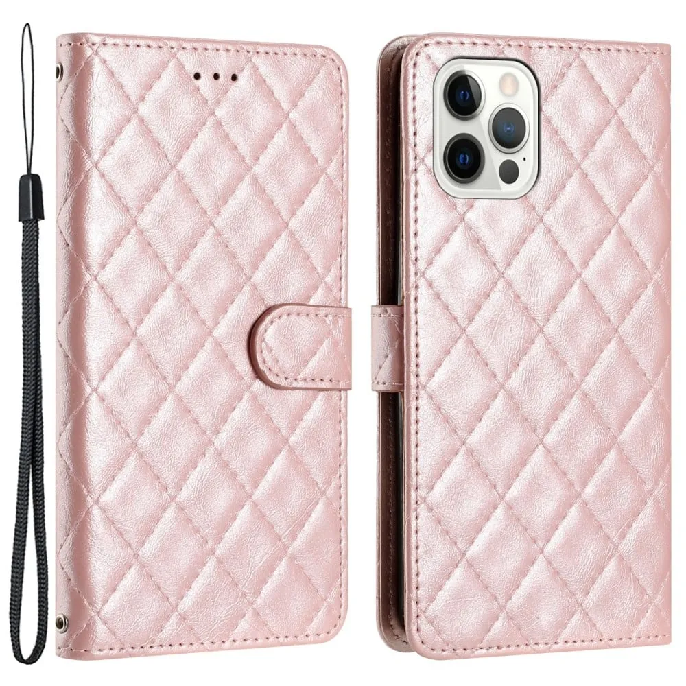 Funksjonelt rombe lommebokdeksel for iPhone 13 Pro Max - Rosa