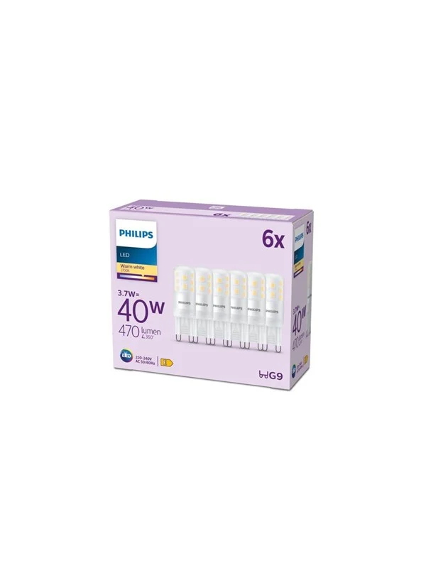 Philips LED-lyspære 470lm 3.7W/827 (40W) 6-pack G9