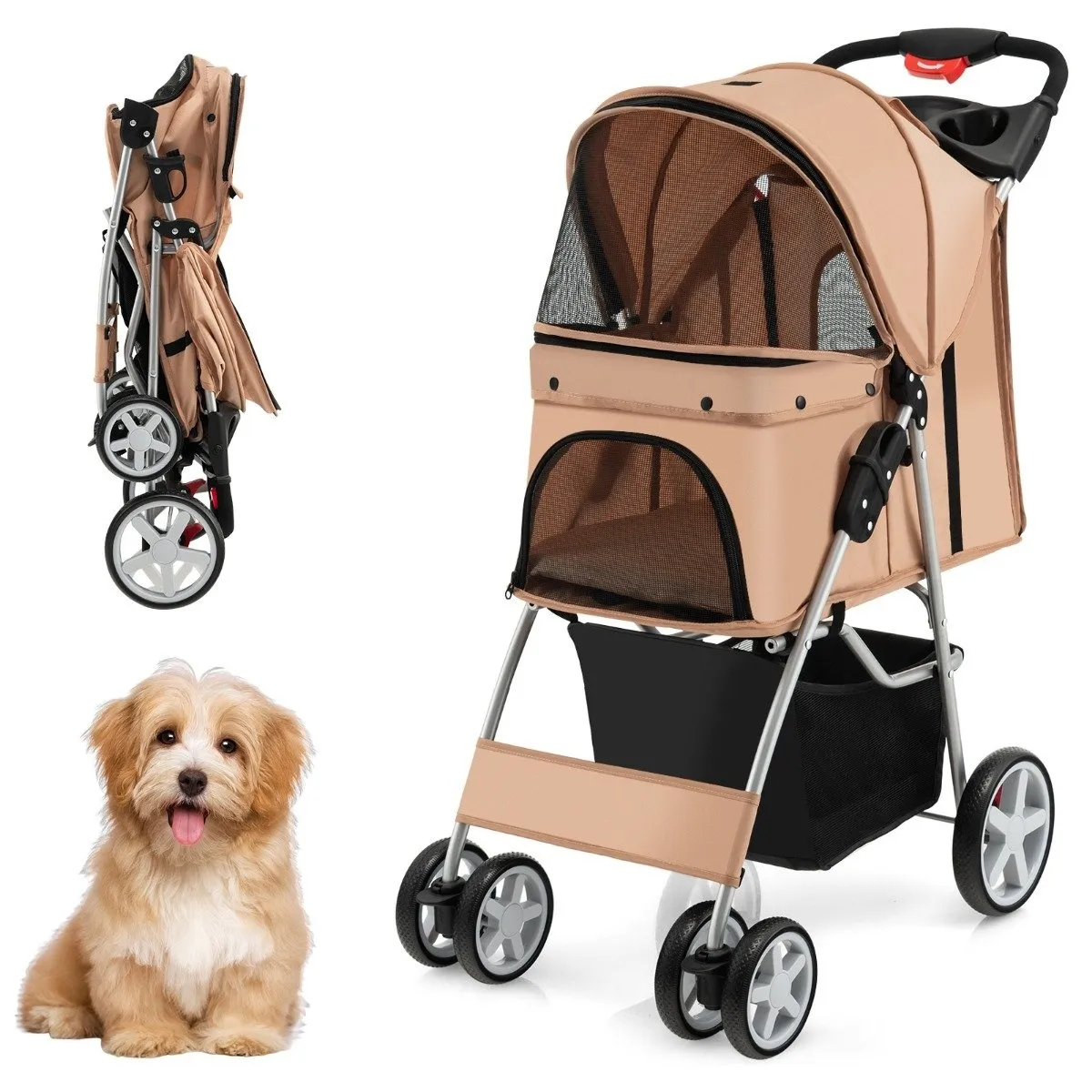 Hundevogn kjæledyrvogn opp til 15 kg 81 x 45 x 101 cm beige