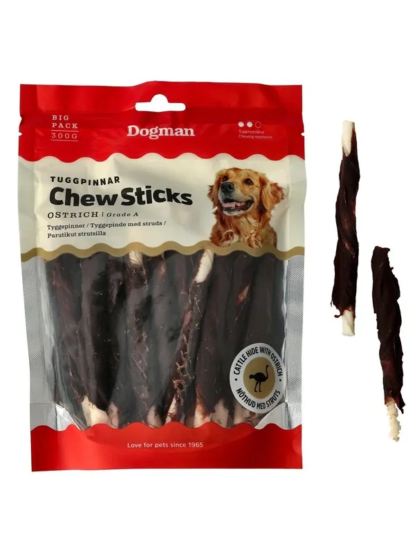 Dogman Strutseomviklede tyggepinner av råhud 12.5 cm (25-pakning)