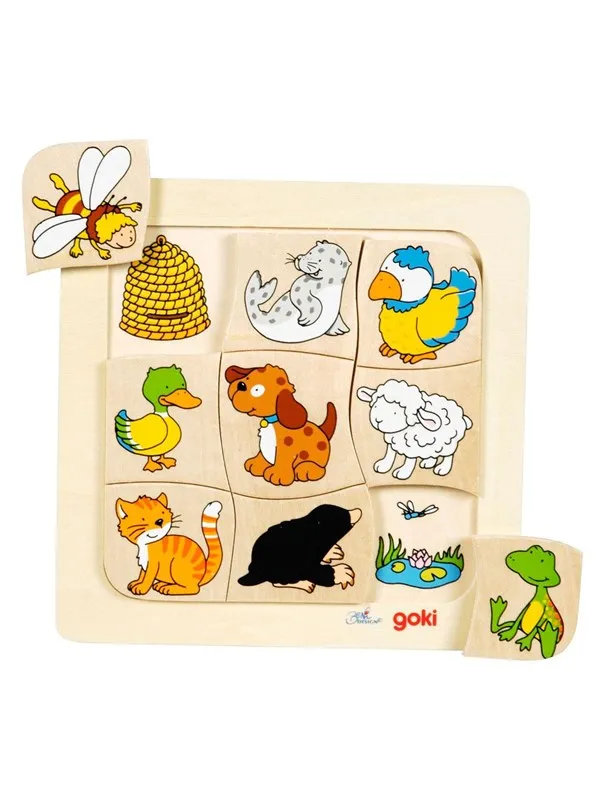 Goki Wooden Jigsaw Puzzle Who Lives Where? Tre