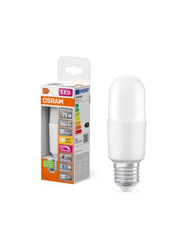 Osram LED-lyspære LED Comfort stick frosted 1000lm 11W/927 (75W) E27 dimmable E27