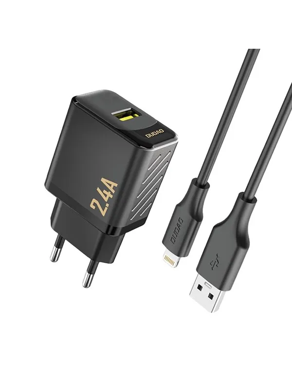 Dudao A23LEU 2.4A GaN EU USB-A wall charger with USB-A cable - Lightning - black
