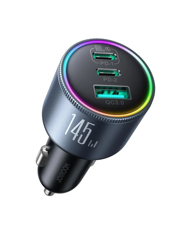 Joyroom JR-CCN07 145W Car Charger 2xUSB-C USB-A + 100W USB-C Cable - Dark Grey