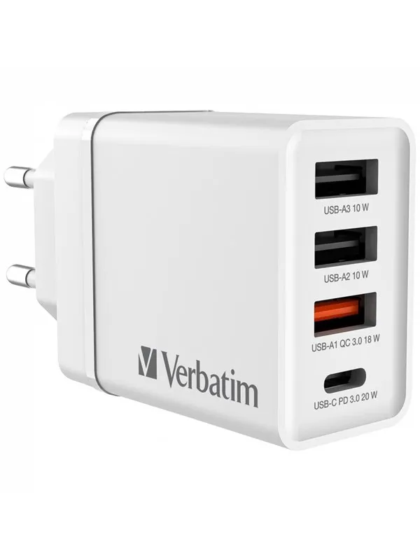Verbatim 30W 4-Port USB Wall Charger - White