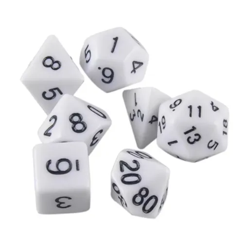 7-pakning terninger til Dungeons and Dragons og andre spill (Hvit)