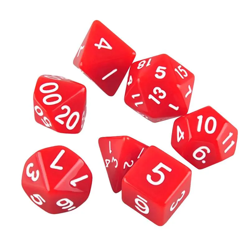 7-pakning terninger til Dungeons and Dragons (Rød)