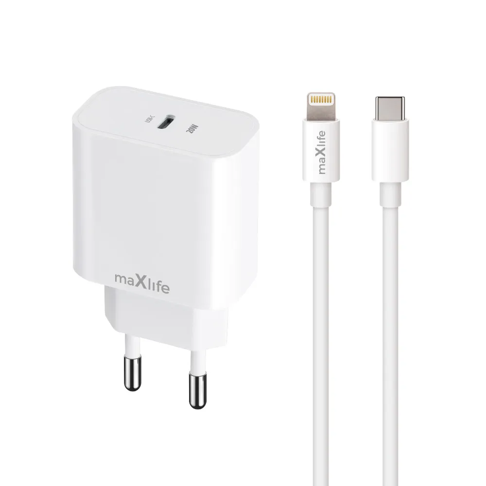 iPhone Hurtigoplader 20W + opladningskabel med USB-C til Lightning
