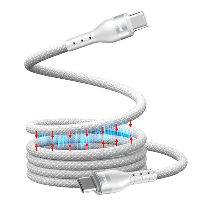 USB-C-magnet med selvrullende funktionl PD 100W 1,5m - Hvid