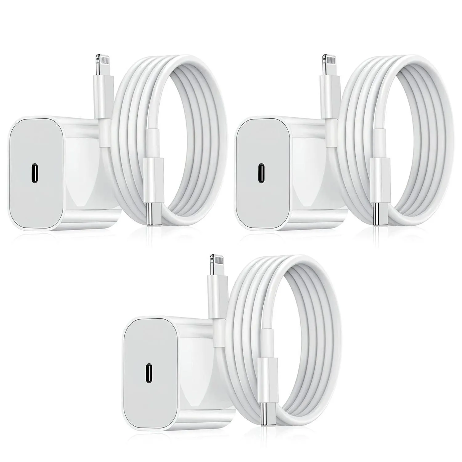 Lader for iPhone - Hurtiglader - Adapter + Kabel 20W USB-C - 3-Pack iPhone