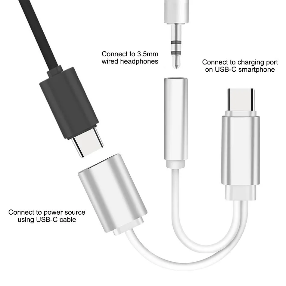 USB C til 1x usb C kvinnelig og 1x3.5mm AUX