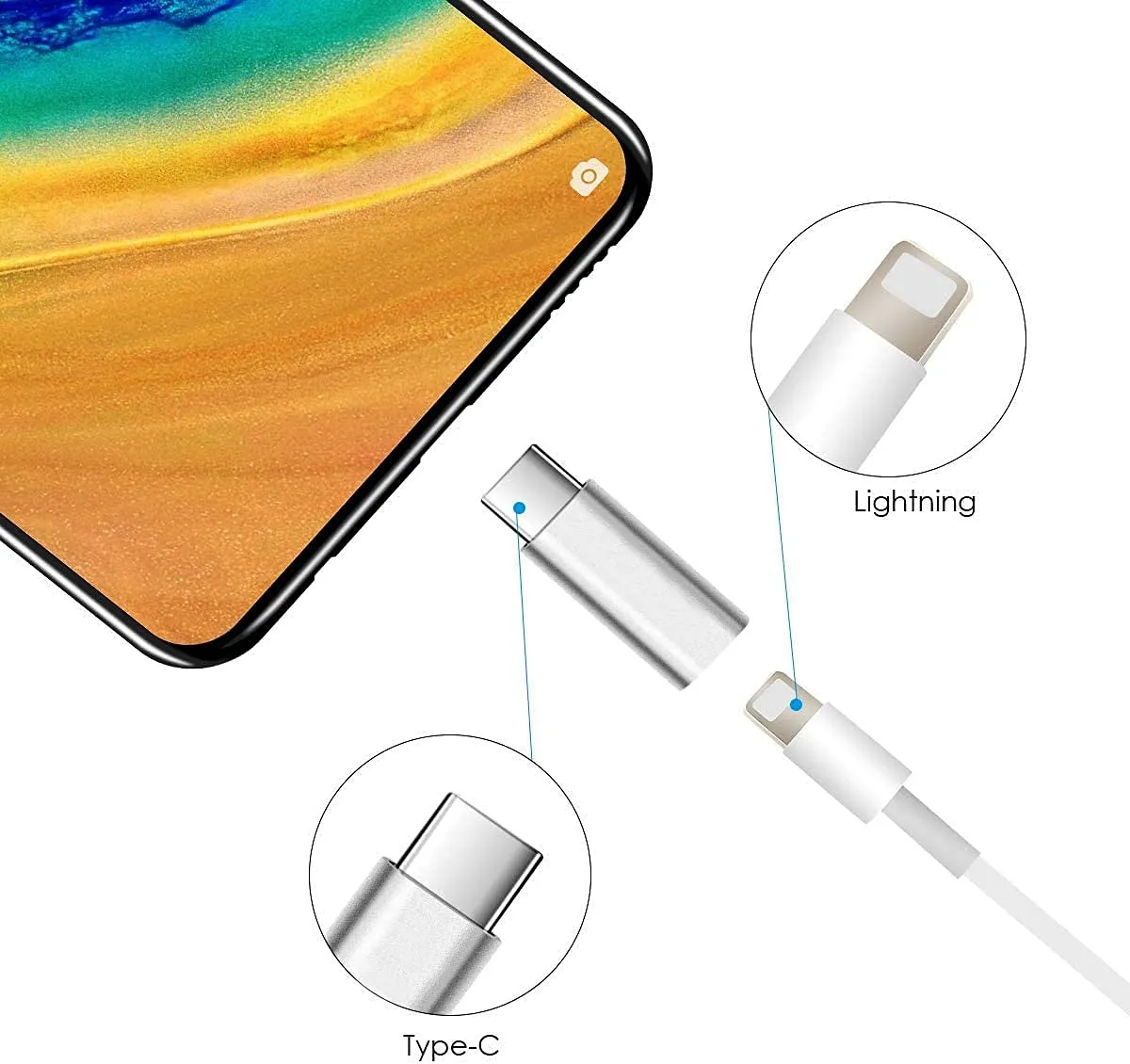 NÖRDIC USBC C Mann til Lightning Ho (ikke MFI) Adapter Sølv