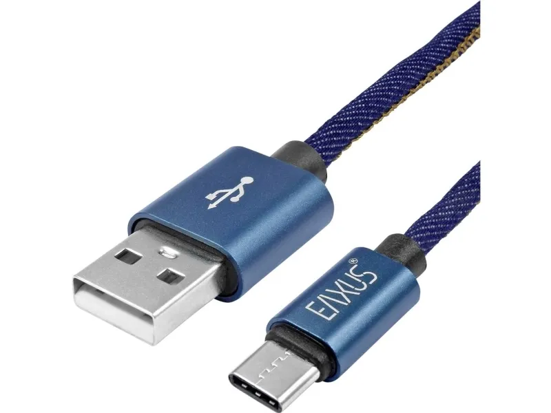 Eaxus USB-ladekabel USB 2.0 USB-A hann til USB-C 2 m blå fleksibel 77701
