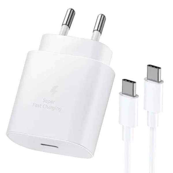 25W USB C Hurtiglader med 1m Type C-kabel – Kompatibel med Samsung Galaxy, iPhone og iPad (USB-C) Hvit