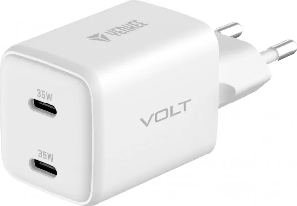 Yenkee lader USB C nettlader 2x18W 3A Strømforsyning 3.0 QC3.0 Hvit