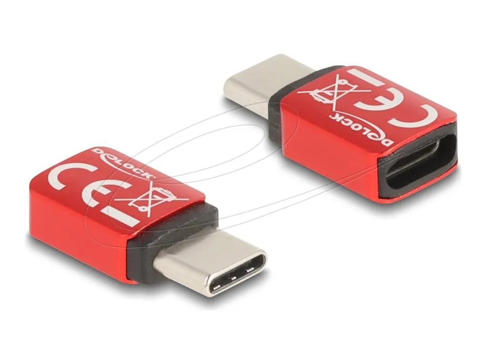 Delock - USB-adapter - USB-C (hann) til USB-C (hunn) - 48 V - 5 A - Data Blocker, USB Power Delivery (240 W) - rød