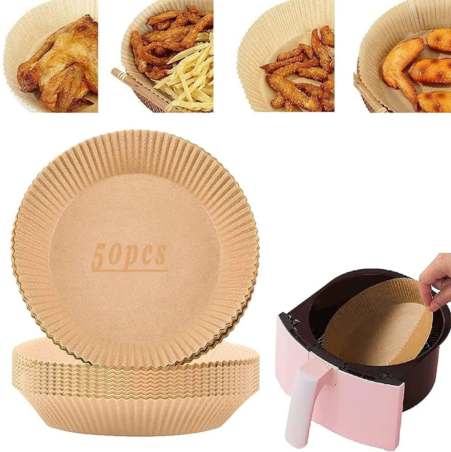 50stk 16x4,5 cm Air Fryer Bakepapir Ark Former runde Engangspapir