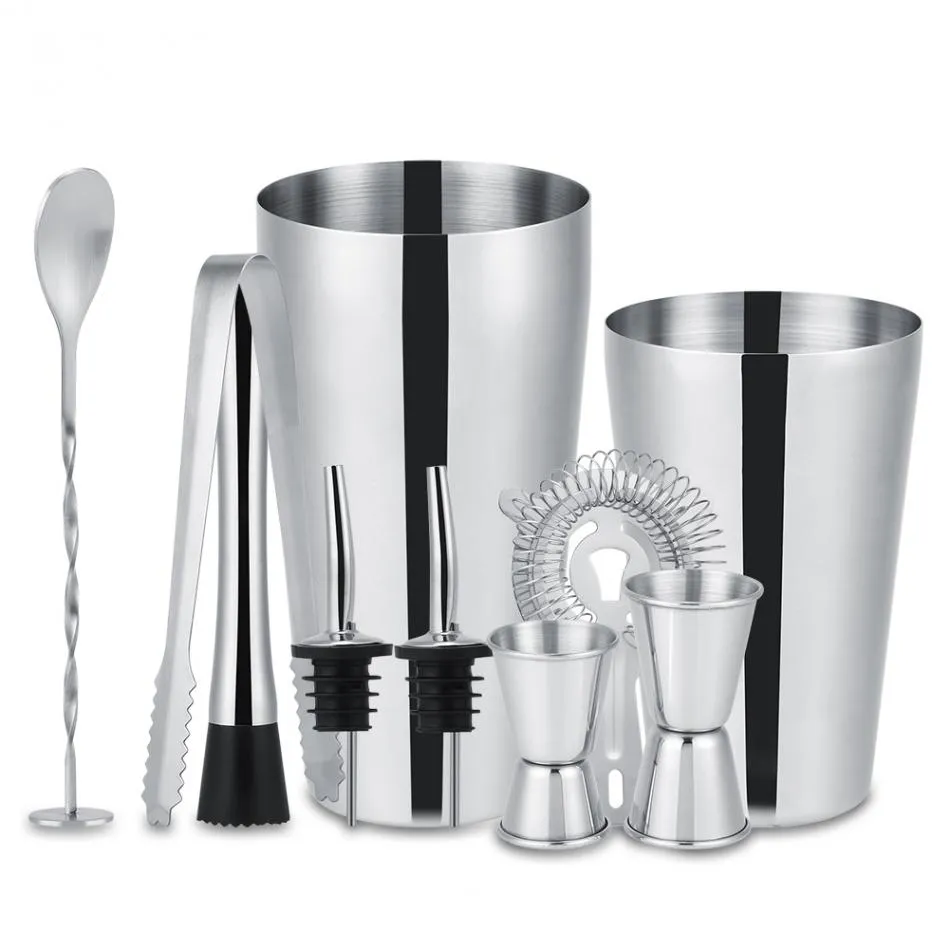 10-delt cocktailsett, barsett, shaker 700ml - Rustfritt stål