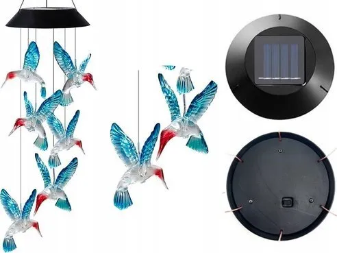 LeanToys solcellelampe kolibri fugler LED fargerik