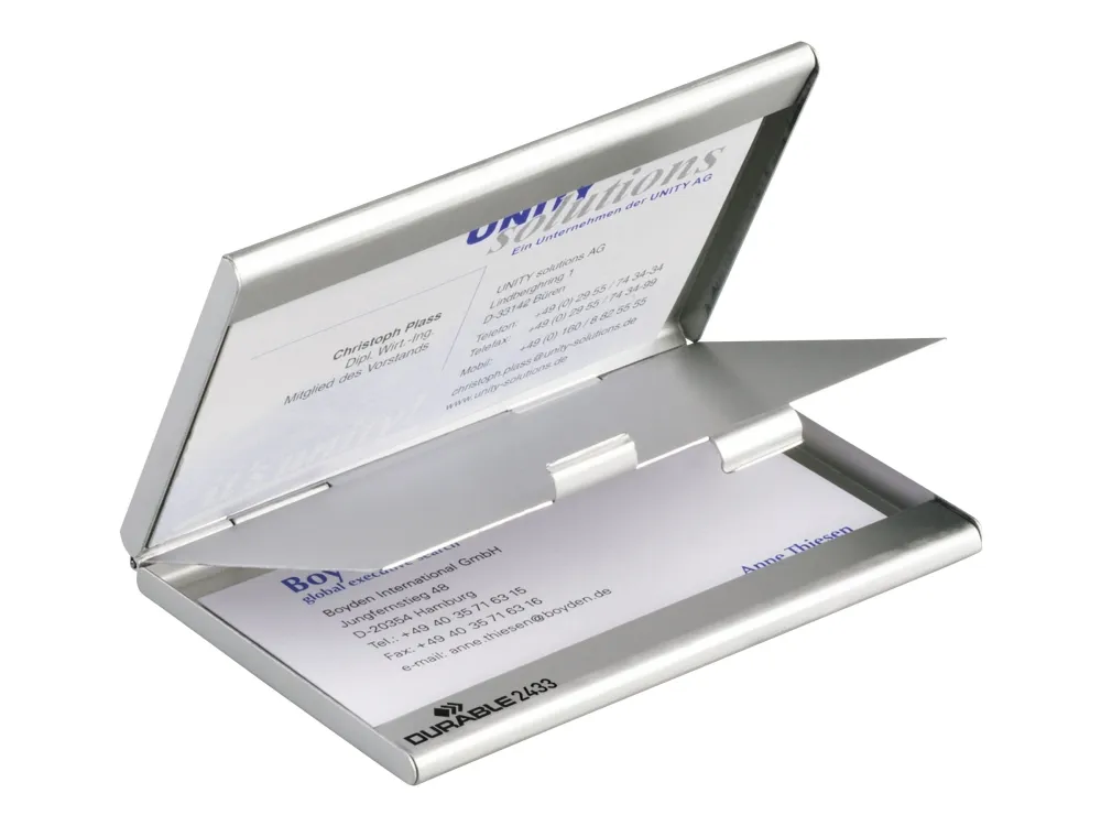 DURABLE Business Card Holder/Case DUO - Visittkortboks - aluminium - sølv