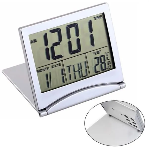 Liten reisevekkerklokke med LCD-skjerm 8 cm