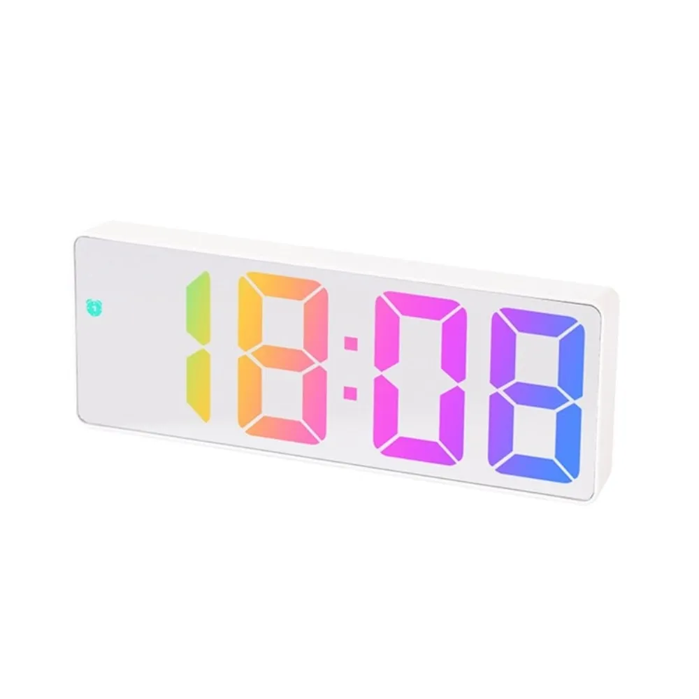 LED Klokke Elektronisk Digital Vekkerklokke Fargerik 12/24H Hvit