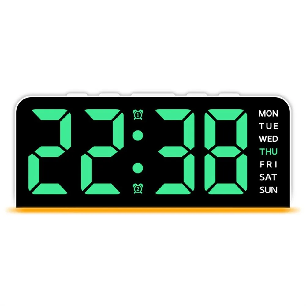 LED-klokke digital vekkerklokke stor skjerm dato temperatur vekkerklokke - Hvitt / Lysgrønt lys