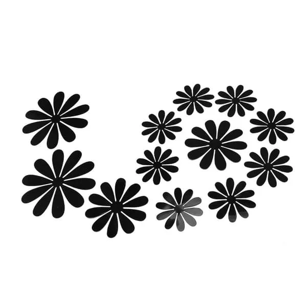 Veggdekorasjon 12-pack blomster 3d svart veggoverføringsklistremerker veggdekor