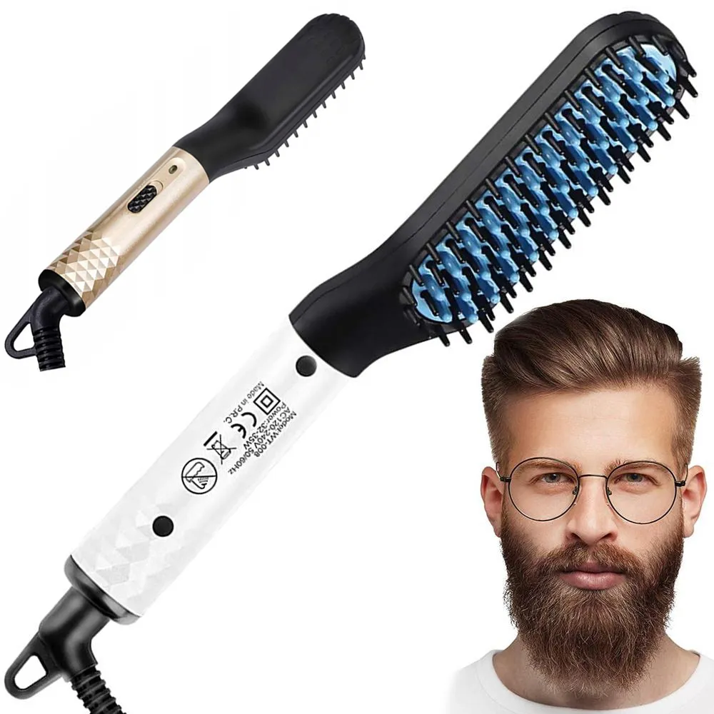 Skjegg-børste med Varme -Flatbørste -Rettetang for Skjegg & Hår