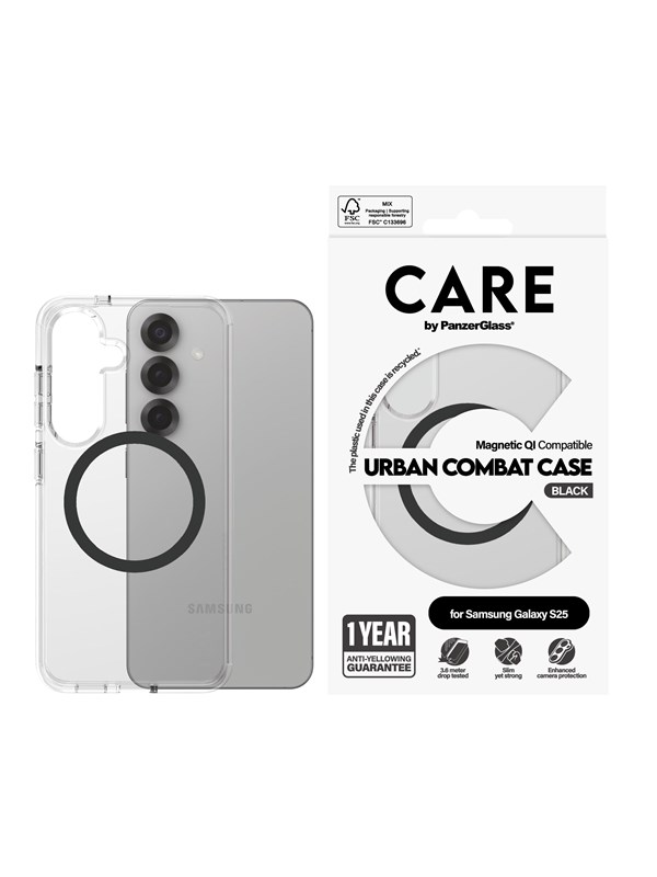CARE by PanzerGlass Flagship Case Transparent Urban Combat w. Black QI Compatible Samsung Galaxy S25