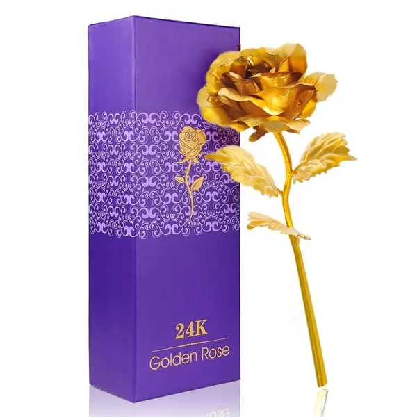 24 karat gullbelagt rosegull rose 24k i gavepakke