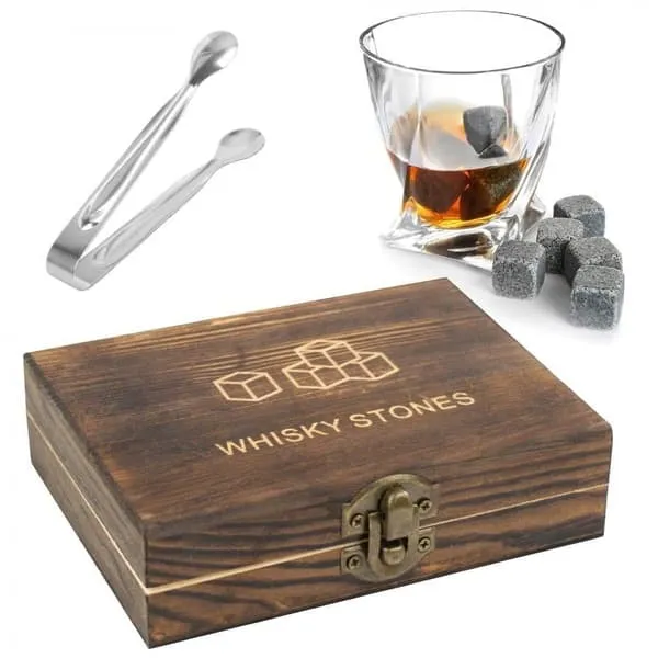 Whiskey Stone Ivories for Whiskey Wooden Gift Box