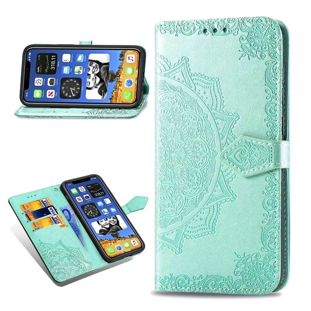 Mandala iPhone 12 Mini Flippetui - Cyan