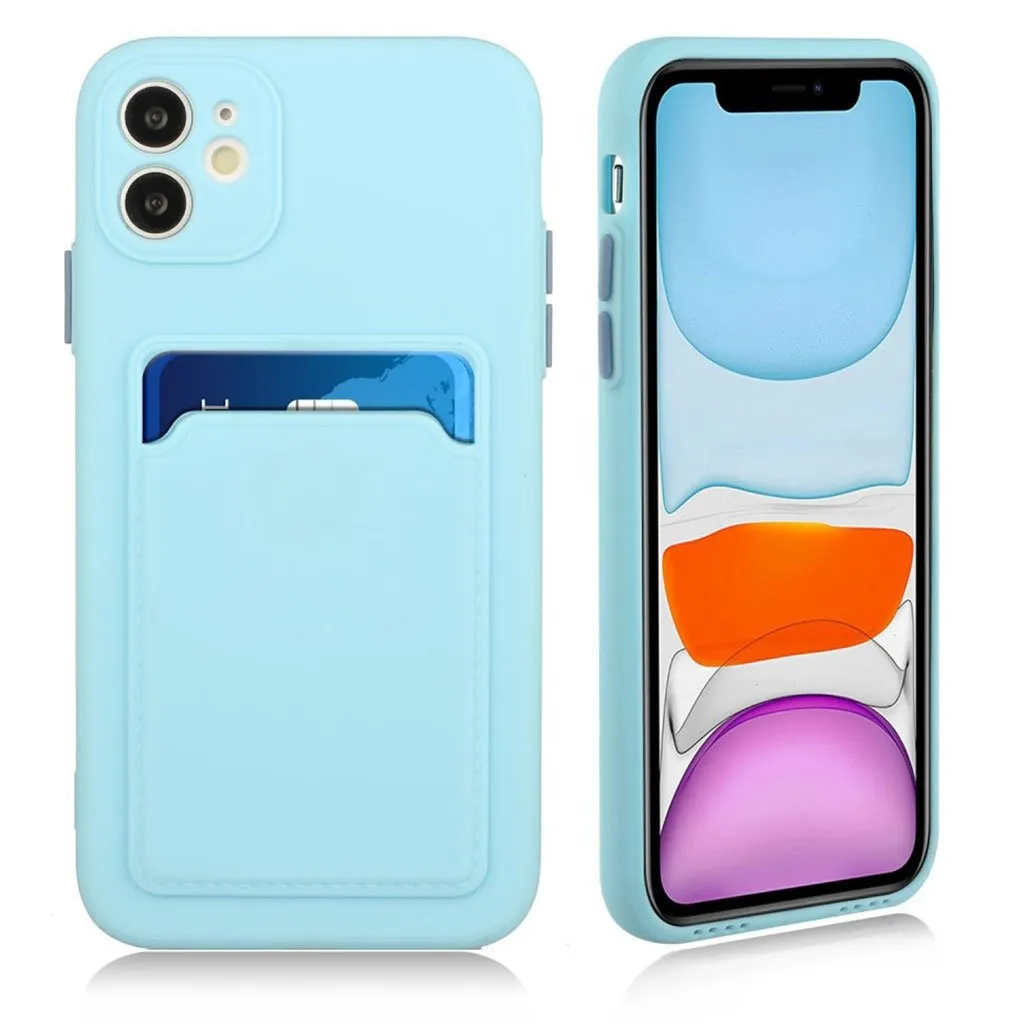 Card Holder Deksel til iPhone 12 Mini - Babyblå