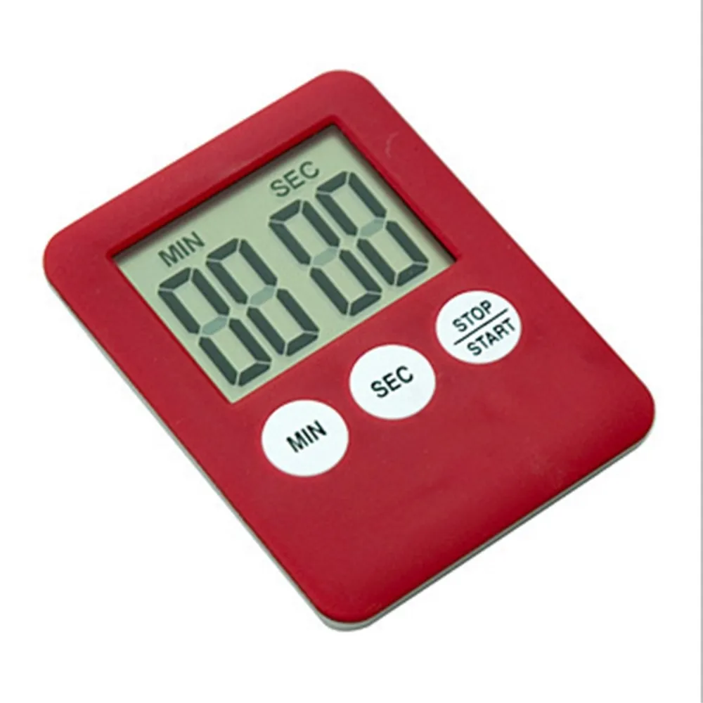 Tynn kjøkkentimer Timer Storskjerm Digital Magnetisk Nedtelling - Rød