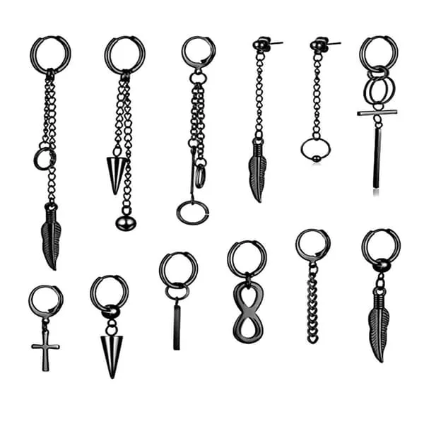 Tiktok stil øreringer piercinger henger kjeder 12-pack svart