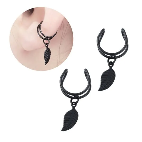 2-pack falske helix piercing ører ørepynt mansjett med vår svart