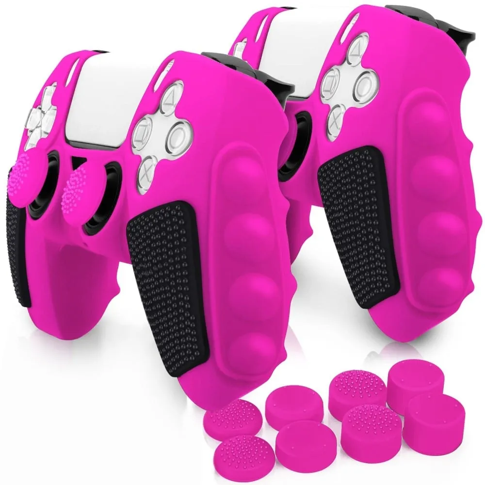 PS5-kontrollersilikonetui med 8 joystick-hetter Fargematchende beskyttelsesdeksel - Rose