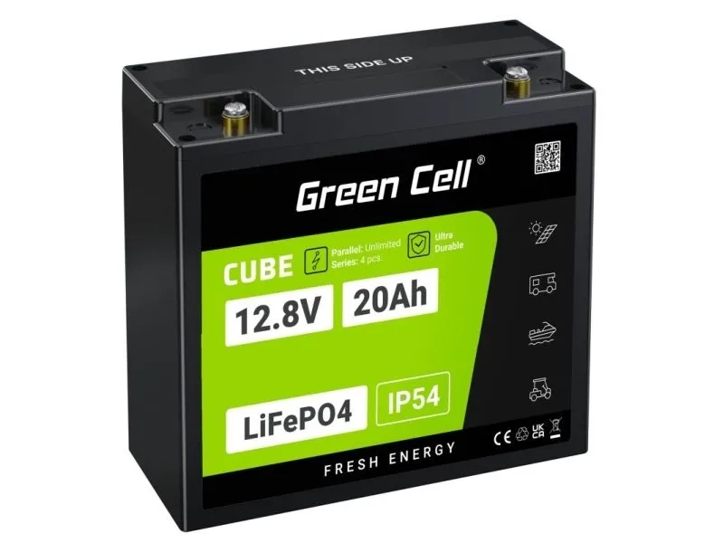 Green Cell CUBE LiFePO4 batteri 20Ah 12,8V 256Wh litiumjernfosfat for traktor, gressklipper, elektriske kjøretøy