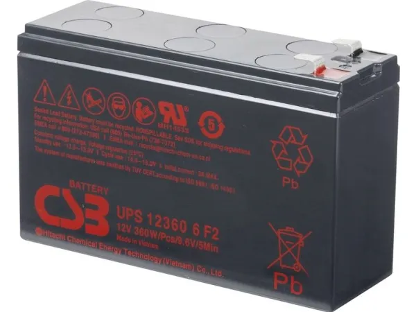 CSB Battery UPS 123606 vedlikeholdsfritt blybatteri 12 V 7 Ah blyfleece (151 x 99 x 51 mm) flatstift 6,35 mm