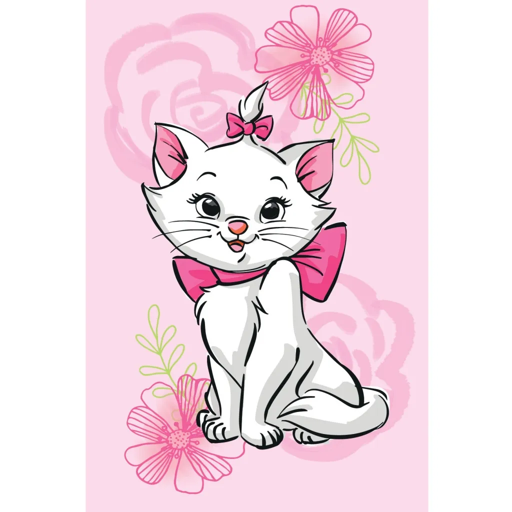 Disney Marie rosa blomst katt fleecepledd 100x150 cm