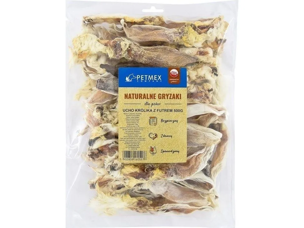 PETMEX hund tygge Kanin øre med pels 500g